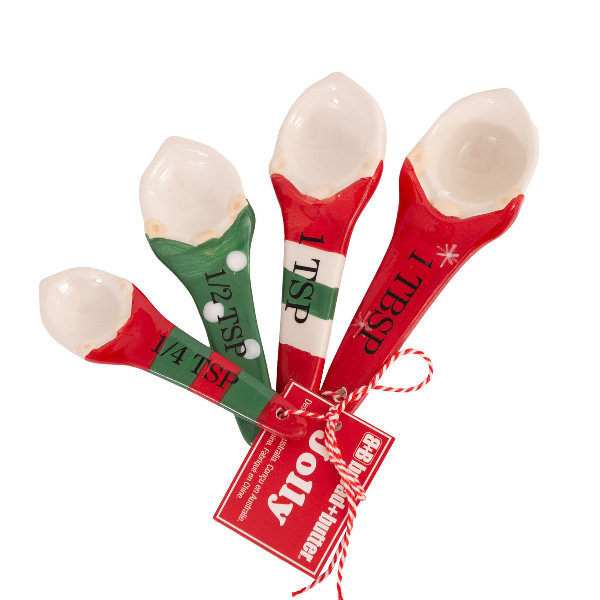 Bread and Butter Gnome Measuring Spoons | 4 Pack | Green/ Red/ White