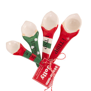 Bread and Butter Gnome Measuring Spoons | 4 Pack | Green/ Red/ White