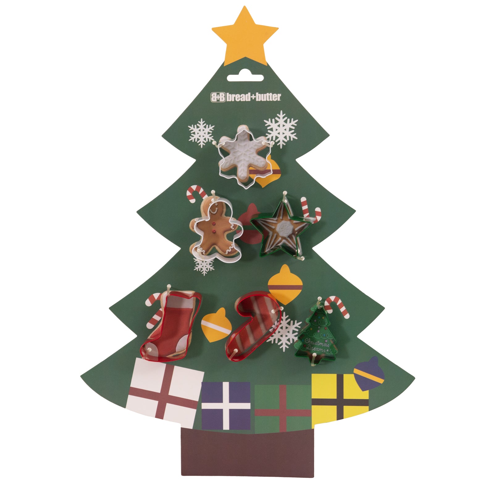 Bread and Butter Cookie Cutter Set | Tree, Sock, Gingerbread Man, Flake, Star, Candy | 6 Pack