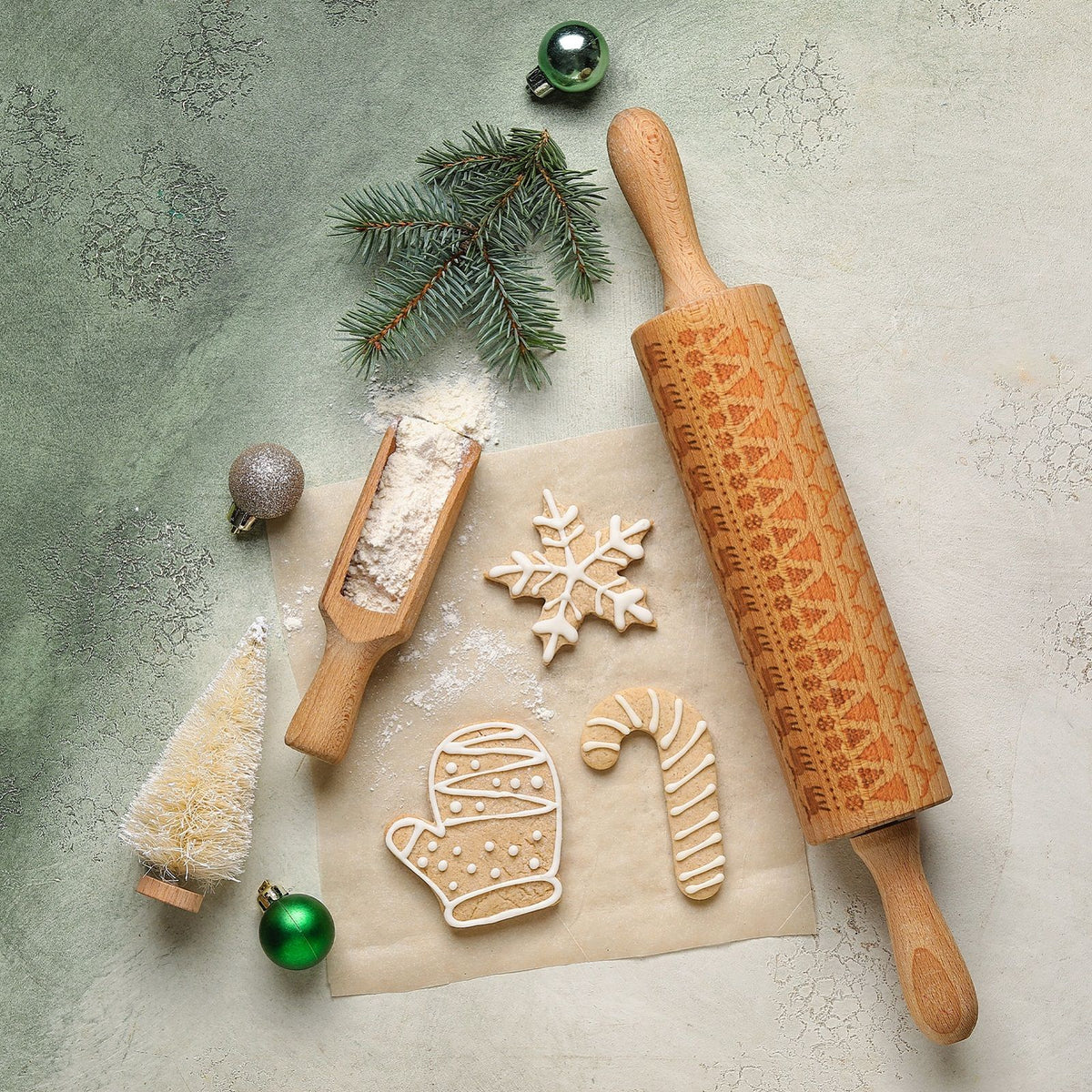 Bread and Butter Laser Etch Wooden Rolling Pin | Fairisle Design
