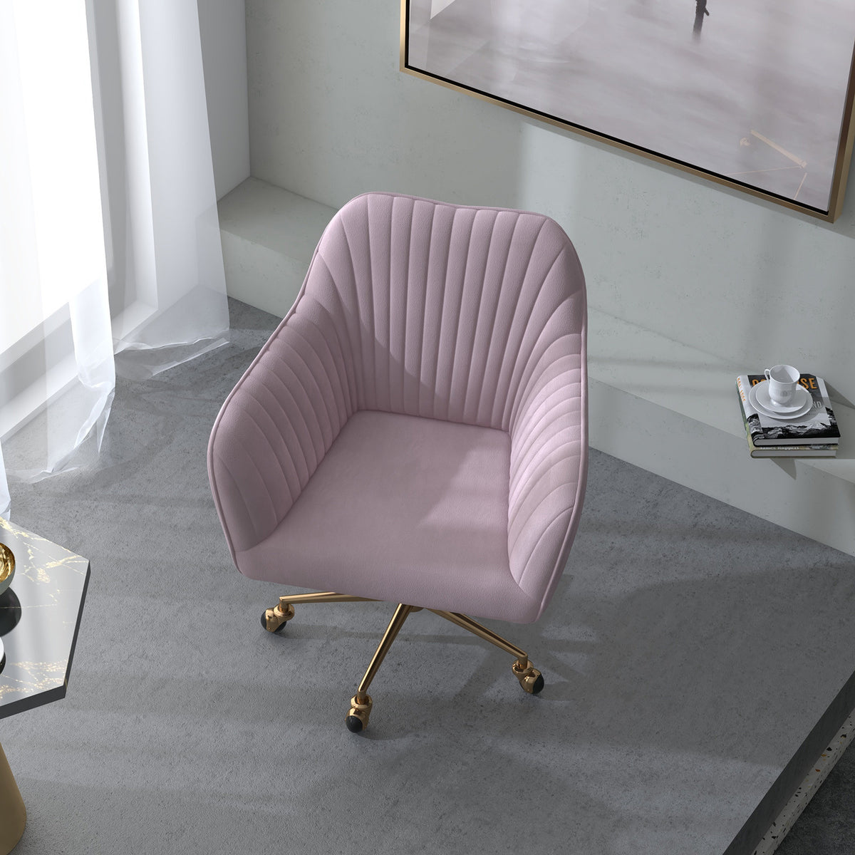 Casa Decor Arles Velvet Office Chair | Mid Back Swivel | Height Adjustable | Blush