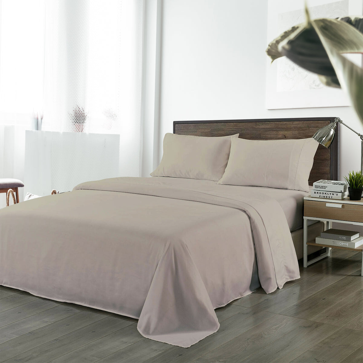 Bamboo Blended Sheet & Pillowcases Set | 1000TC Ultra Soft Bedding | King | Warm Grey