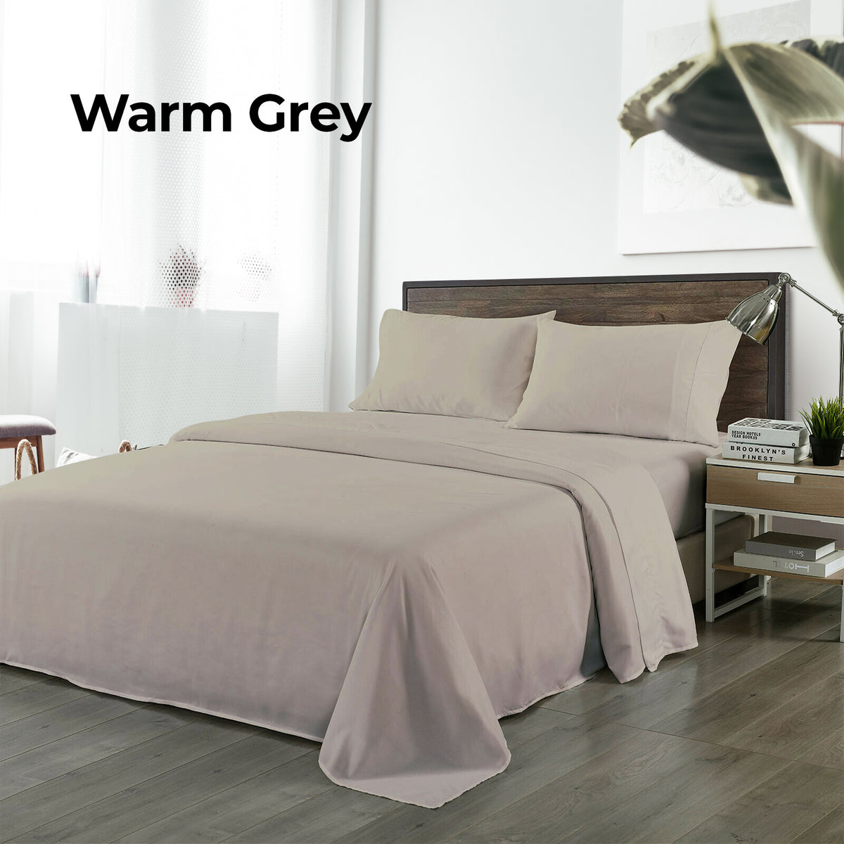Bamboo Blended Sheet & Pillowcases Set | 1000TC Ultra Soft Bedding | King | Warm Grey