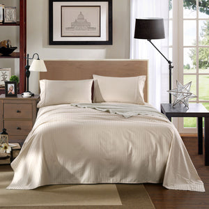 Kensington 1200 Thread Count 100% Egyptian Cotton Sheet Set | Stripe Hotel Grade | Double | Sand