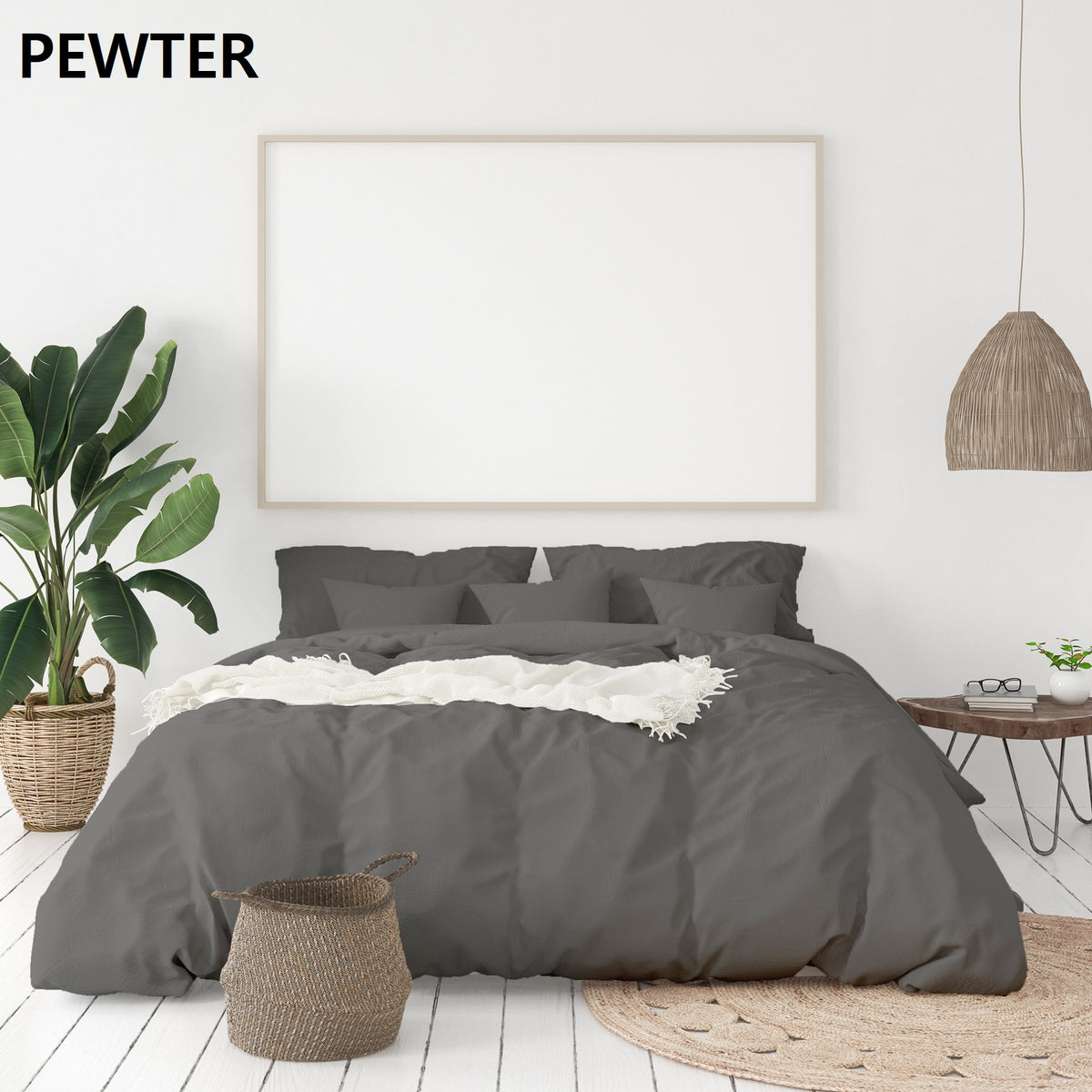 Balmain 1000 Thread Count Hotel Grade Bamboo Cotton Quilt Cover & Pillowcases Set | King - Pewter