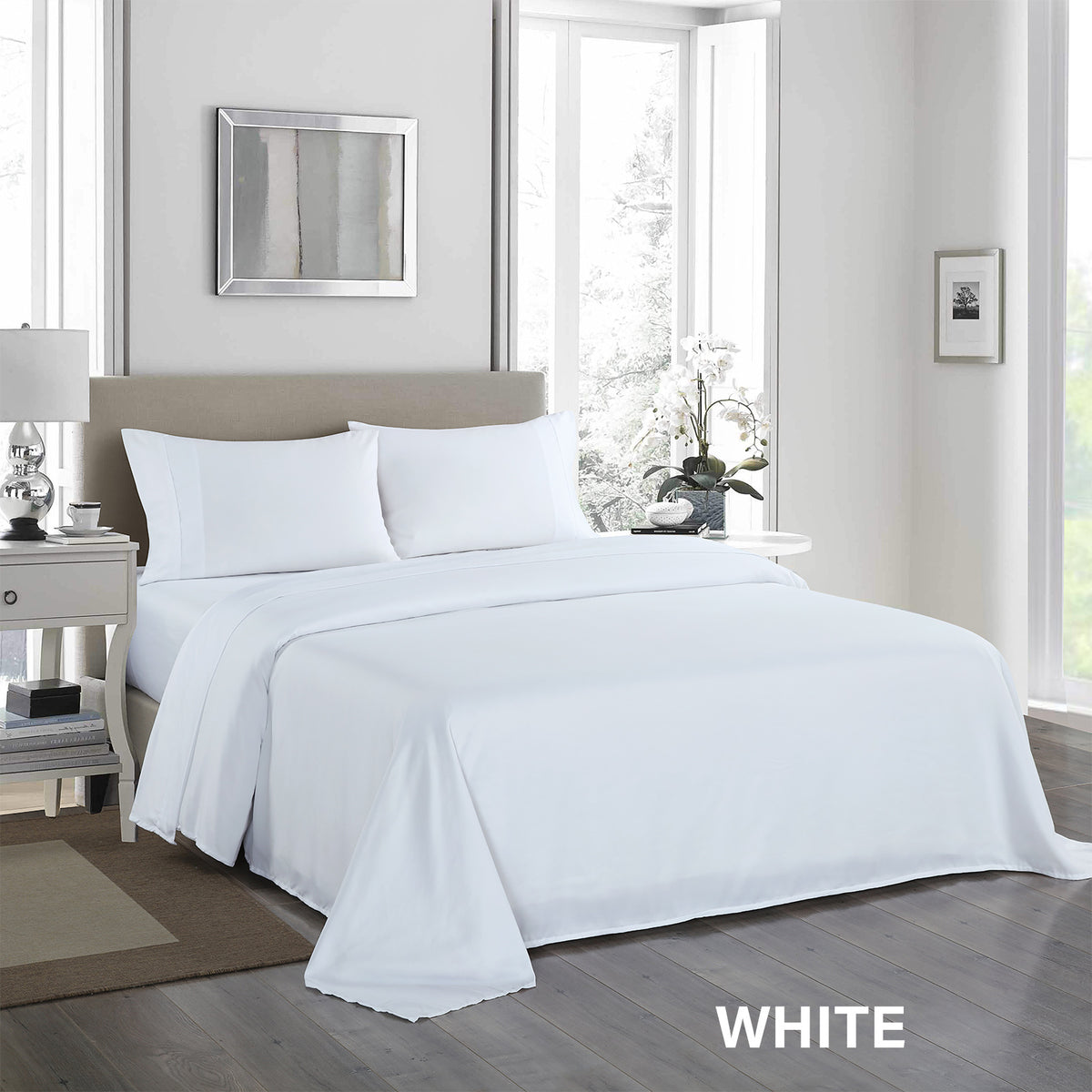 1200 Thread Count Sheet Set | 4 Piece Ultra Soft Satin Weave Finish | King | White