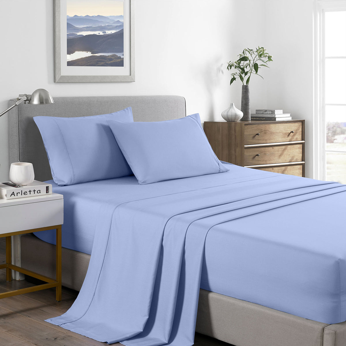 2000 Thread Count Bamboo Cooling Sheet Set | Ultra Soft Bedding | King | Light Blue