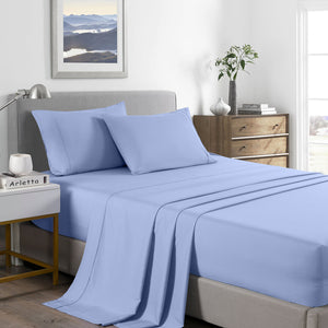 2000 Thread Count Bamboo Cooling Sheet Set | Ultra Soft Bedding | King | Light Blue
