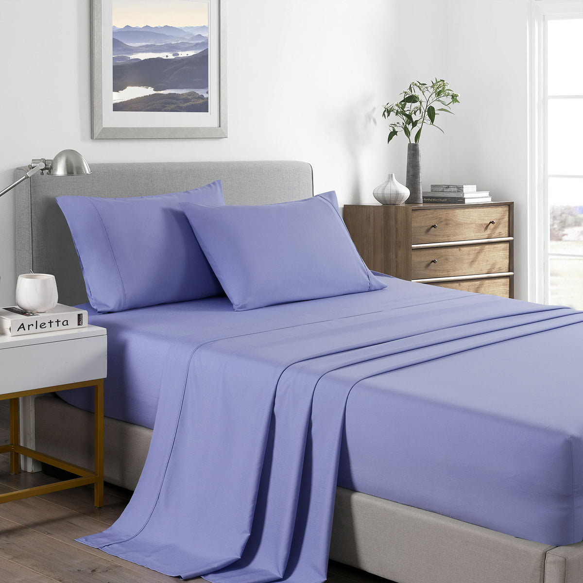 2000 Thread Count Bamboo Cooling Sheet Set | Ultra Soft Bedding | King | Mid Blue