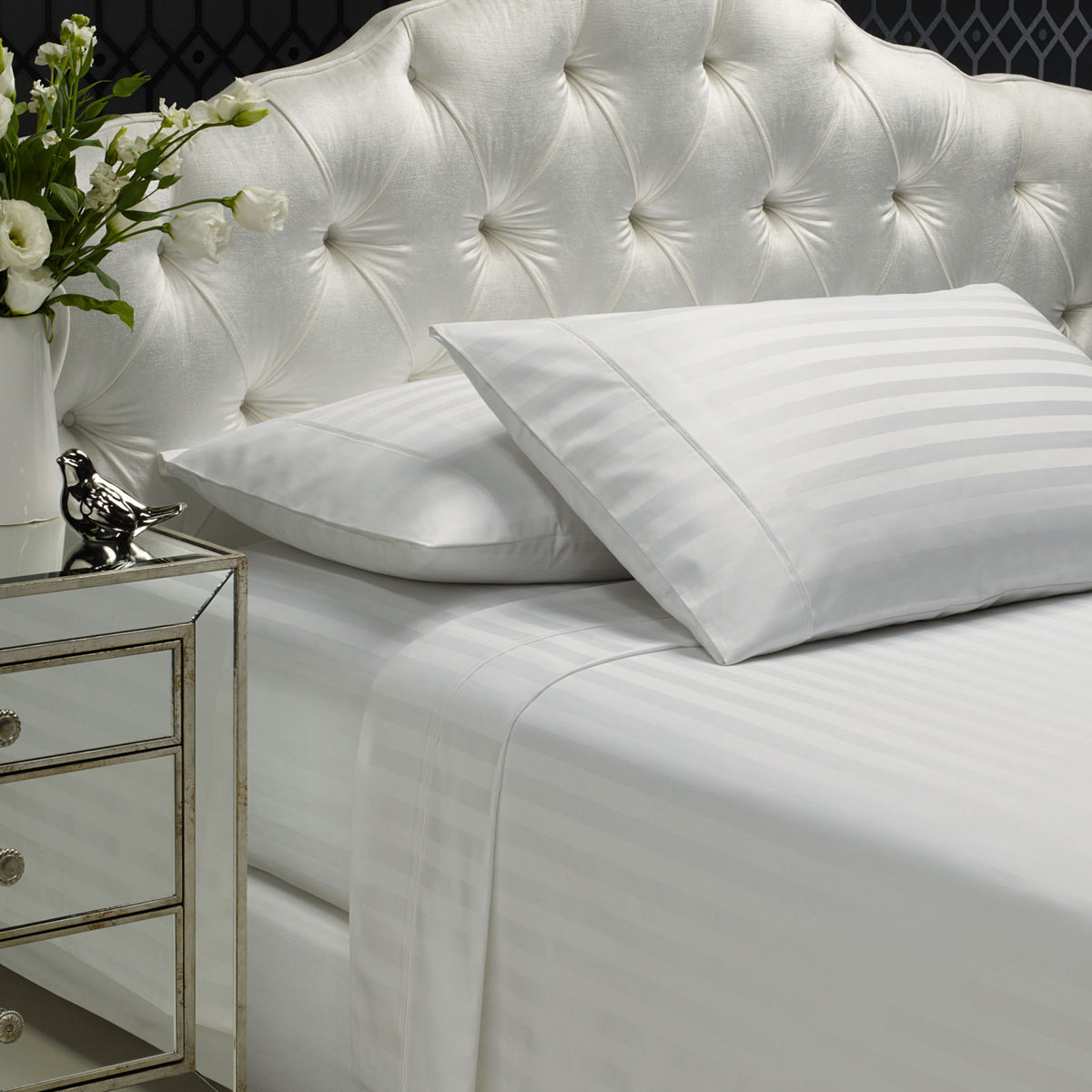 1200TC Sheet Set | Damask Cotton Blend | Ultra Soft Sateen Bedding | Queen | White