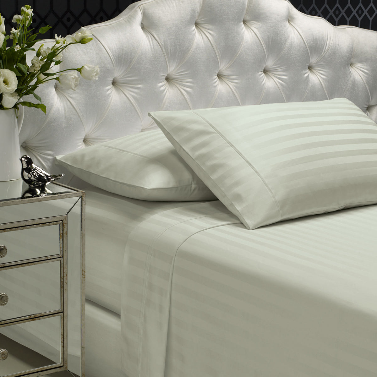 1200TC Sheet Set | Damask Cotton Blend | Ultra Soft Sateen Bedding | Queen | Silver