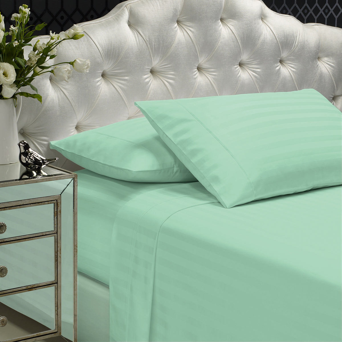 1200 Thread Count Damask Stripe Cotton Blend Sheet Set | King | Mist