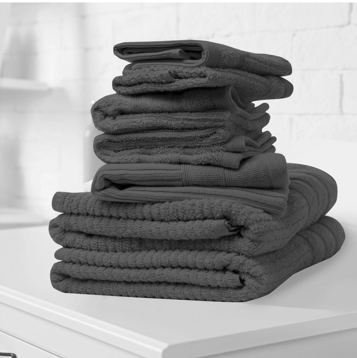 Eden Egyptian Cotton 600GSM 8 Piece Luxury Bath Towels Set | Granite