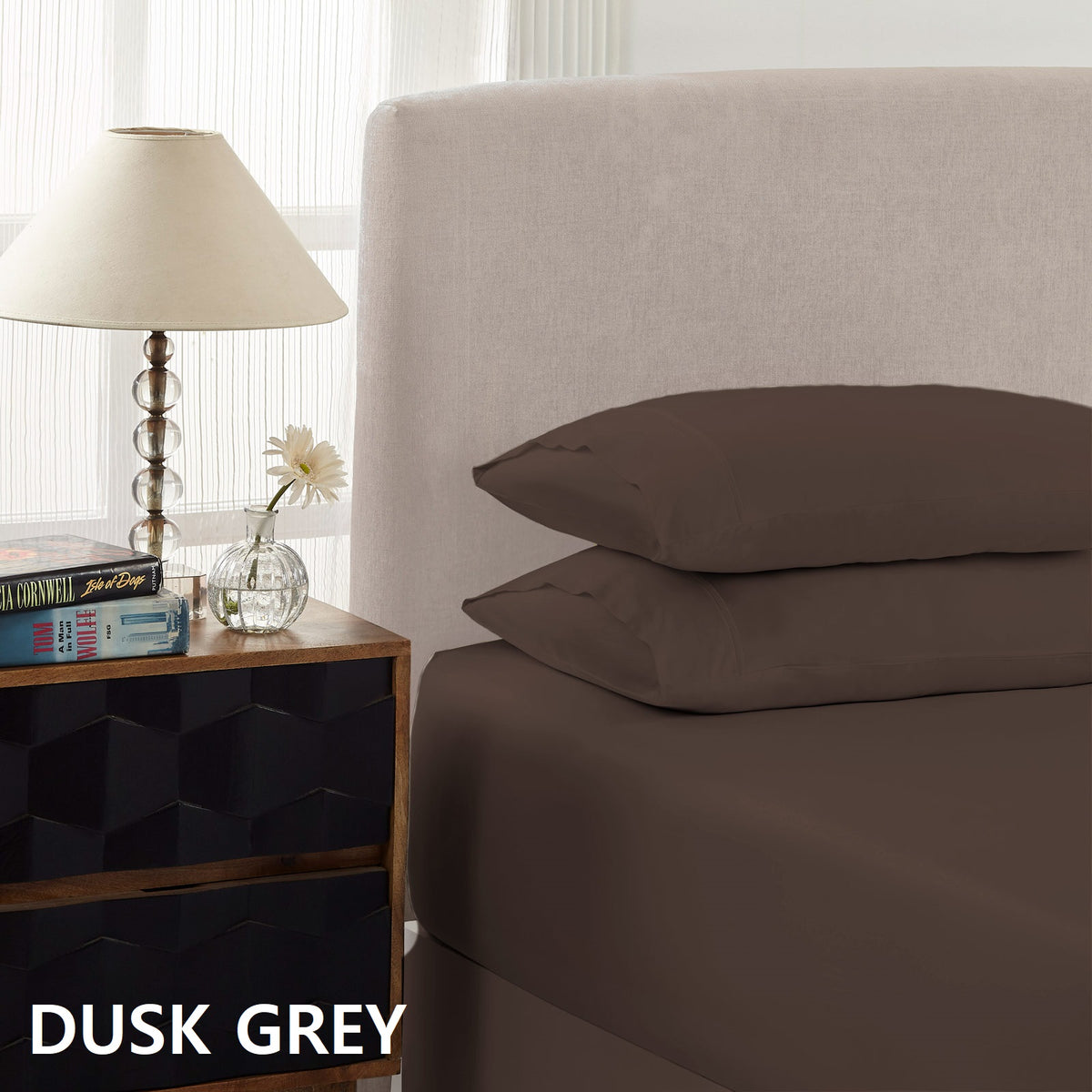 1500 Thread Count Cotton Rich Sheet Set | Ultra Soft Bedding | 3 Piece | Double | Dusk Grey