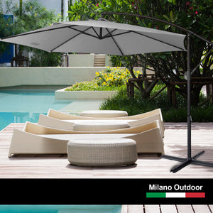 Milano 3M Outdoor Umbrella Cantilever with Protective Cover | Patio Garden Shade | Grey
