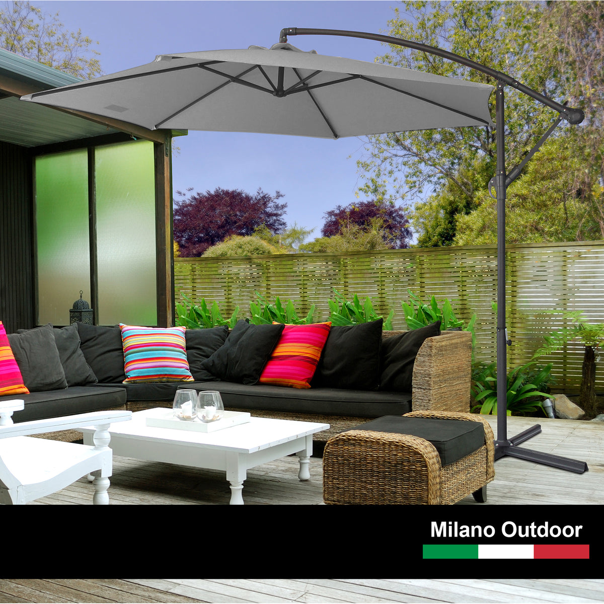 Milano 3M Outdoor Umbrella Cantilever with Protective Cover | Patio Garden Shade | Grey