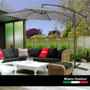 Milano 3M Outdoor Umbrella Cantilever with Protective Cover | Patio Garden Shade | Grey