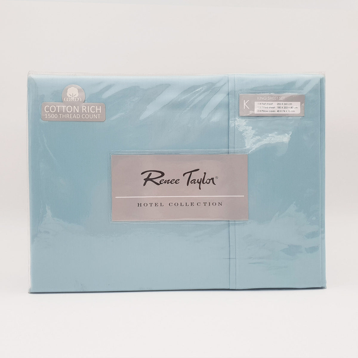 Renee Taylor 1500 Thread Count Pure Soft Cotton Blend | Flat & Fitted Sheet Set | King | Mist