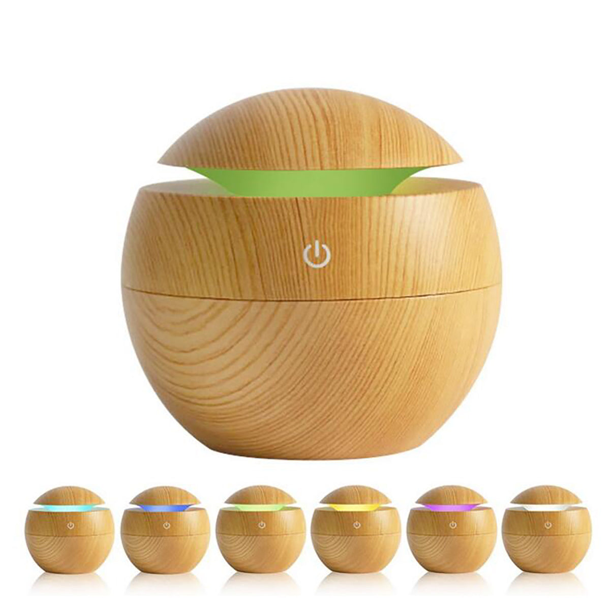 Ultrasonic USB Diffuser | 10 Aroma Oils | Humidifier | LED Light | 130ml | Light Wood