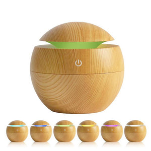 Ultrasonic USB Diffuser | 10 Aroma Oils | Humidifier | LED Light | 130ml | Light Wood