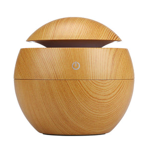 Ultrasonic USB Diffuser | 10 Aroma Oils | Humidifier | LED Light | 130ml | Light Wood