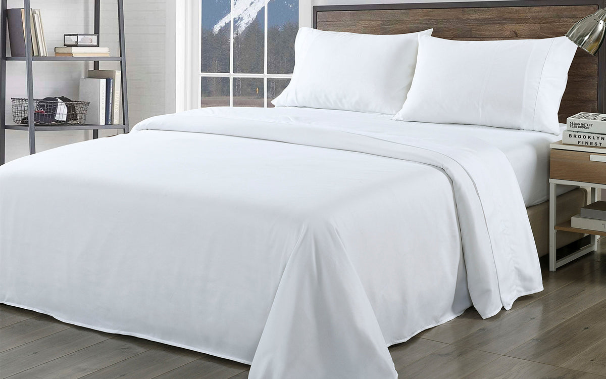 Bamboo Blend Sheet Set 1000TC | Ultra Soft | King | White & Bamboo Pillows 2 Pack