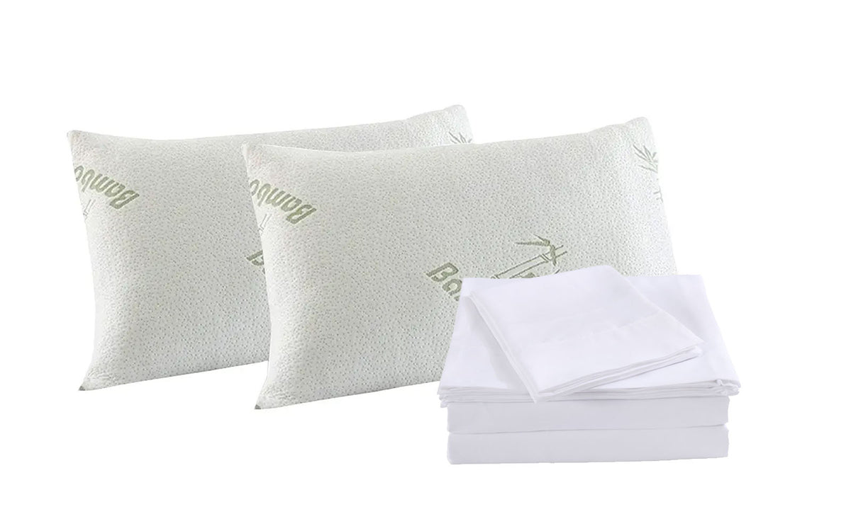 Bamboo Blend Sheet Set 1000TC | Ultra Soft | King | White & Bamboo Pillows 2 Pack