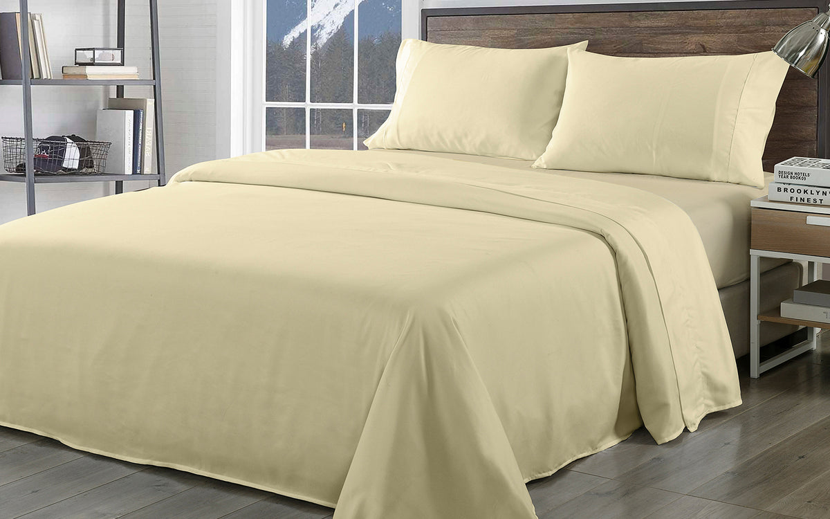 Bamboo Blend Sheet Set 1000TC | Ultra Soft | King | Ivory & Bamboo Pillows 2 Pack