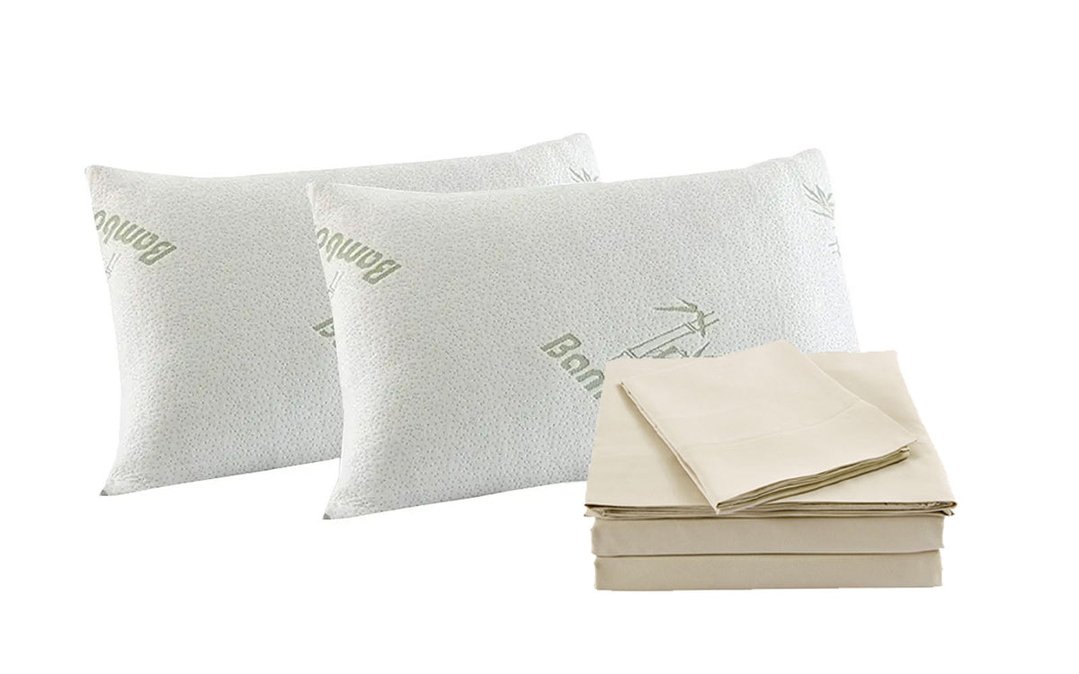 Bamboo Blend Sheet Set 1000TC | Ultra Soft | King | Ivory & Bamboo Pillows 2 Pack