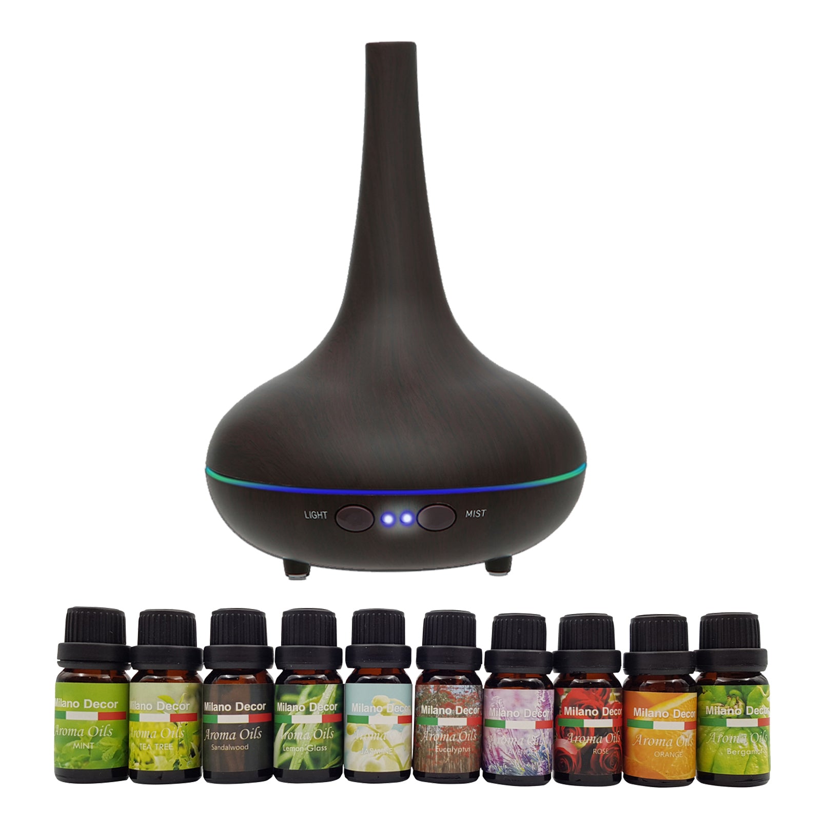 Aroma Diffuser Set | 13-Pack Diffuser Oils | Humidifier | Aromatherapy | Dark Wood