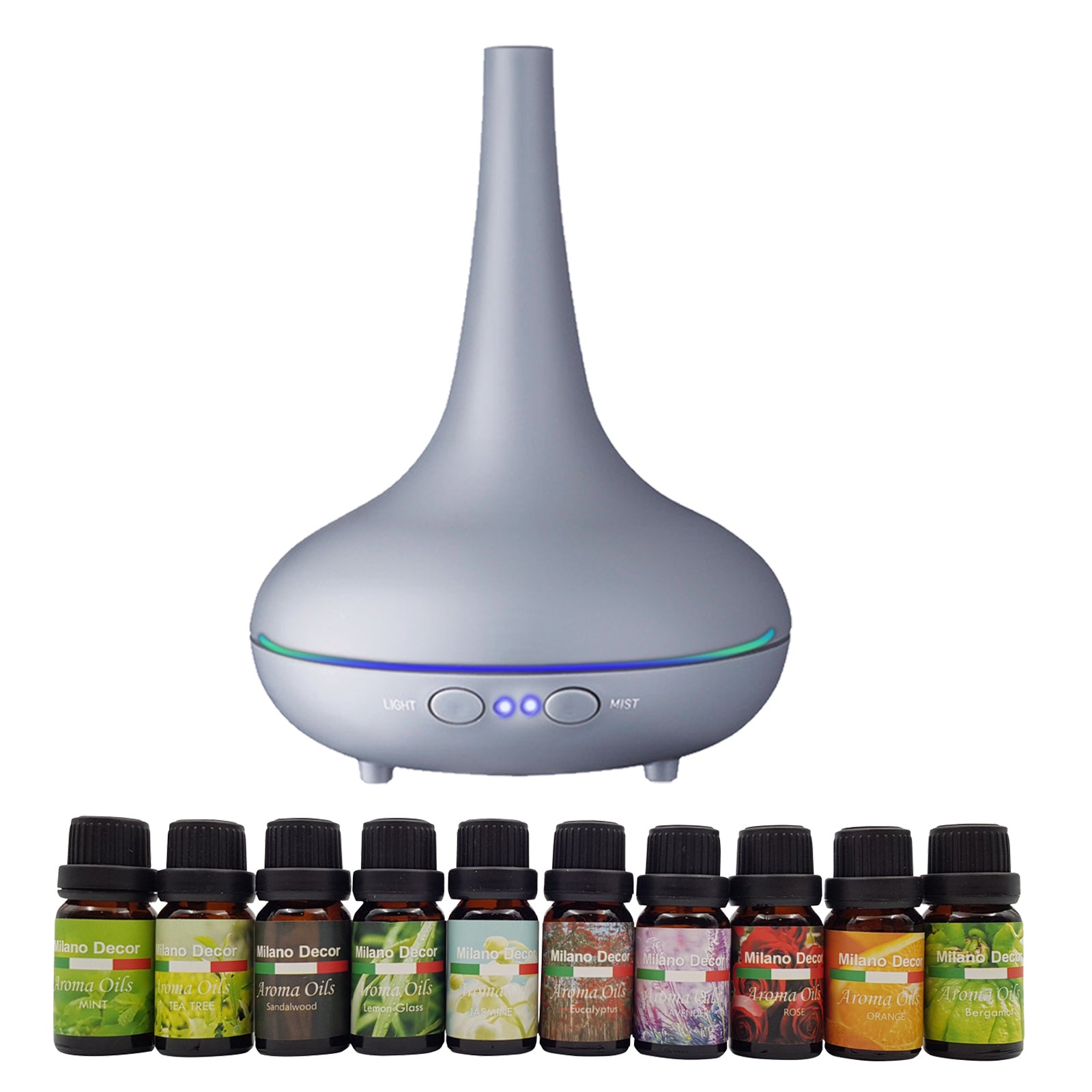 Aroma Diffuser Set | 13 Pack Diffuser Oils | Humidifier | Aromatherapy | Matt Grey