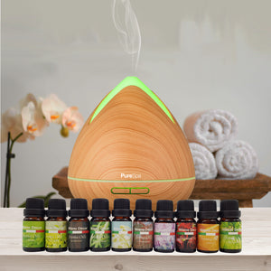 Purespa Diffuser Set | 10 Pack Diffuser Oils | Humidifier | Aromatherapy | Light Wood