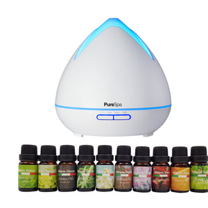 Purespa Diffuser Set | 10 Pack Diffuser Oils | Humidifier | Aromatherapy | White