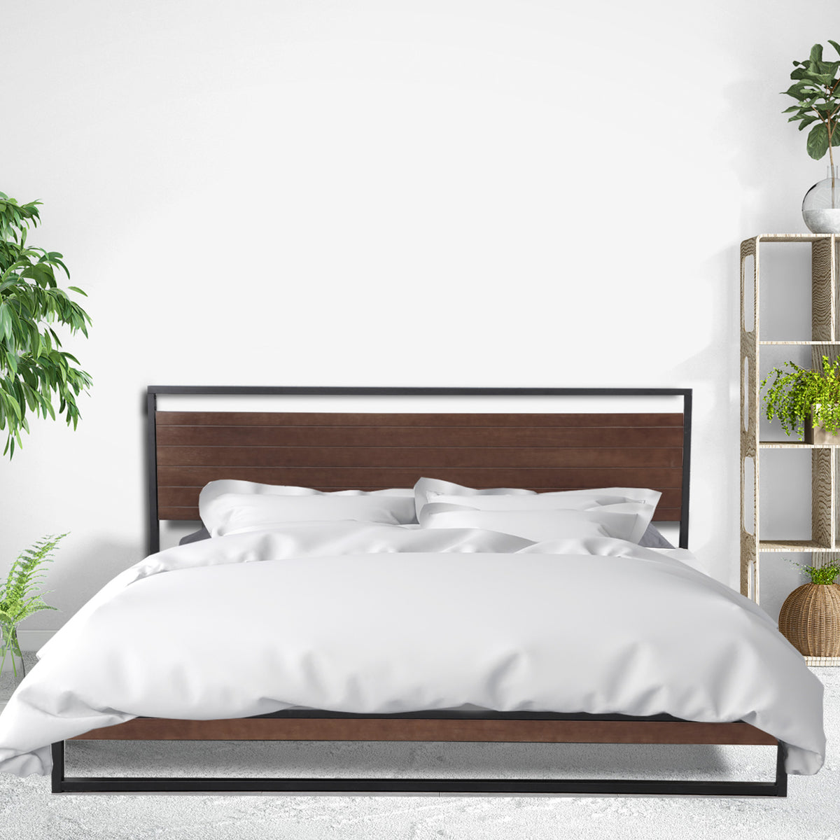 Azure Wood Bed Frame with Comforpedic Mattress Package Deal | Bedroom Set | Single Size | White & Brown