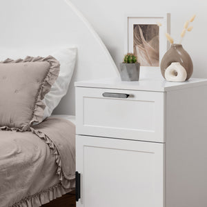 PORTO BEDSIDE TABLE | White | Hamptons | Oval Black