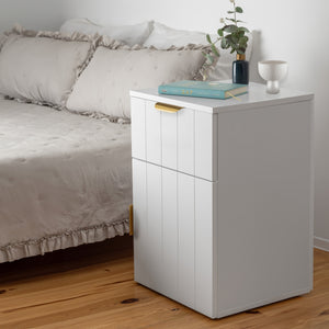 PORTO BEDSIDE TABLE | White | VJ Panel | Pull Brass