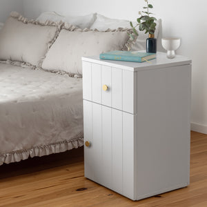 PORTO BEDSIDE TABLE | White | VJ Panel | Round Brass