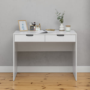 Odessa Desk | White | Fluted Panel | Pull Black Handle