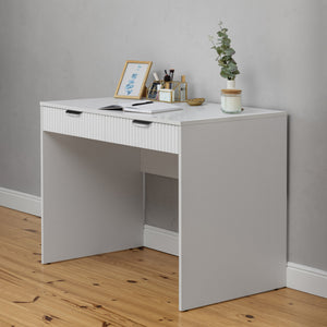 Odessa Desk | White | Fluted Panel | Pull Black Handle