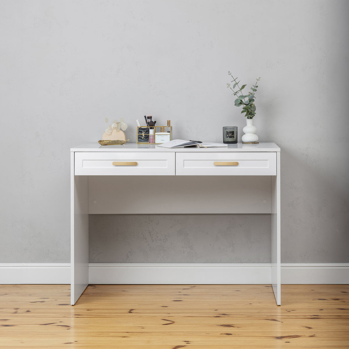Odessa Desk | White | Hamptons Style | Oval Brass Handle