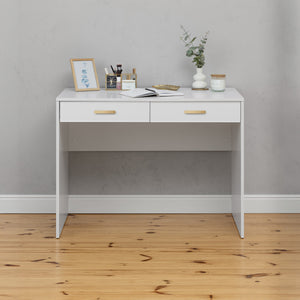 Odessa Desk | White | Slim Design | Oval Brass Handle