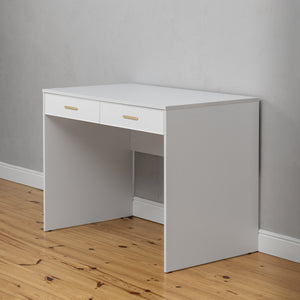 Odessa Desk | White | Slim Design | Oval Brass Handle