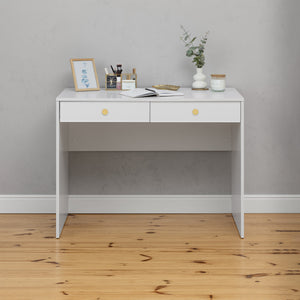 Odessa Desk | White | Slim Design | Round Brass Handle