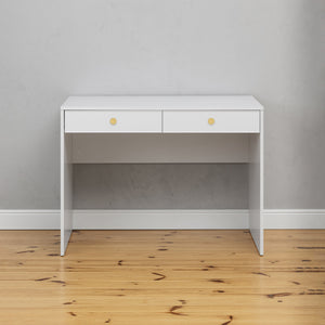 Odessa Desk | White | Slim Design | Round Brass Handle