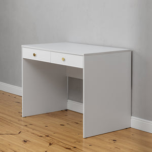 Odessa Desk | White | Slim Design | Round Brass Handle