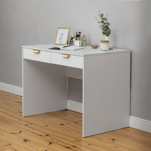 Odessa Desk | White | VJ Panel | Pull Brass Handle