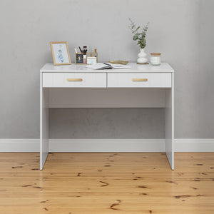 Odessa Desk | White | VJ Panel | Oval Brass Handle