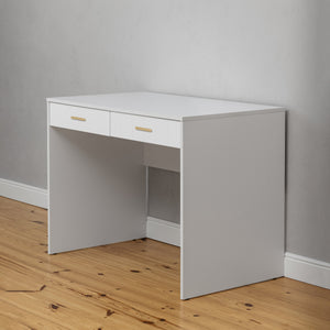 Odessa Desk | White | VJ Panel | Oval Brass Handle