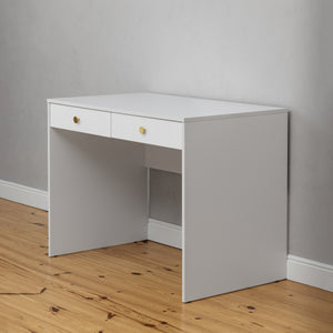 Odessa Desk | White | VJ Panel | Round Brass Handle