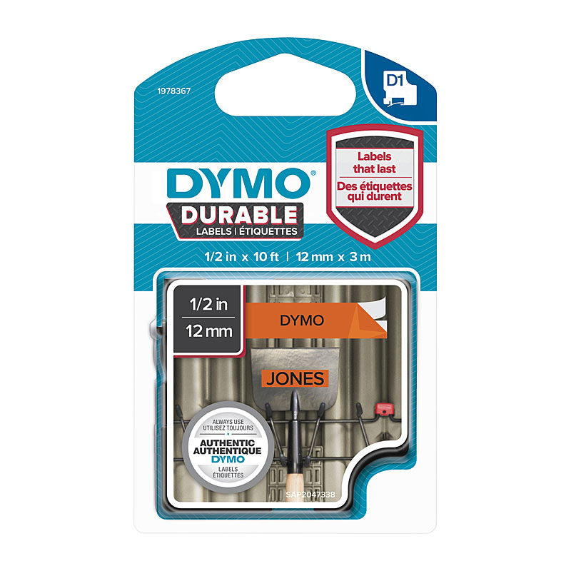 DYMO Durable Black on Orange 12mm x 3m | Long-Lasting Labels